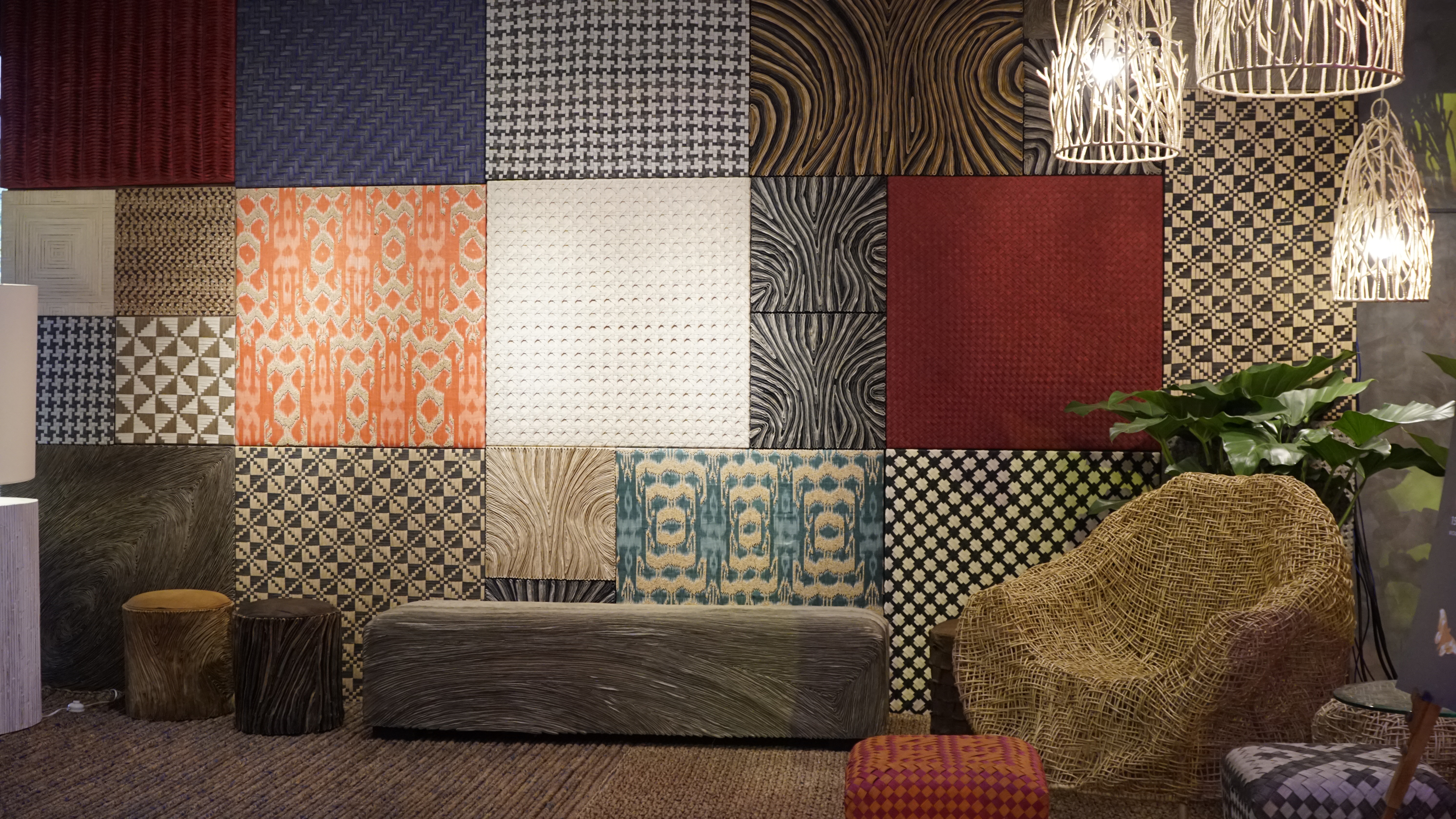 A stunning display of indigenous textures and materials, demonstrating the versatility of local craftsmanship in wall treatments and furniture design.